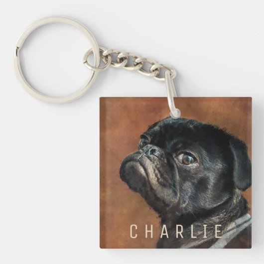 Porte-clés Chien de Carlin noir (Devant)