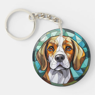Porte-clés Chien de chasse Beagle en vitrail sucré