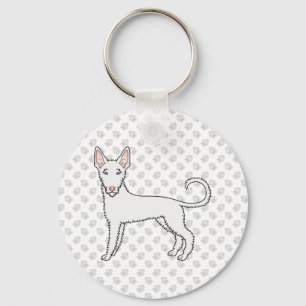 Porte-clés Chien de chasse ibicenc à poil dur blanc Dessin an