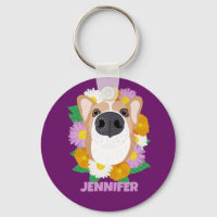Chien de Corgi avec fleurs violet Personnalisé