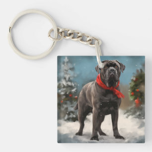 Porte-clés Chien de Corso en canne à neige Noël