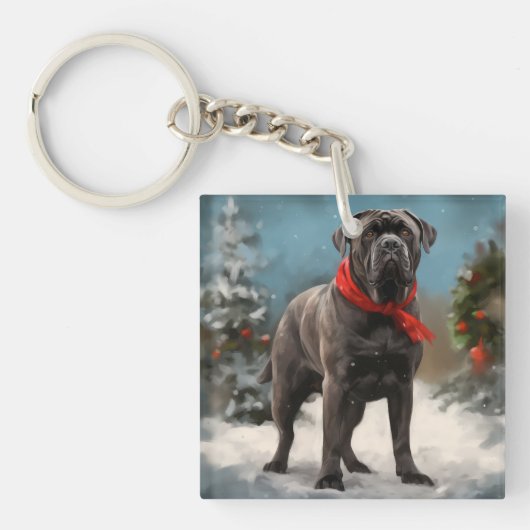 Porte-clés Chien de Corso en canne à neige Noël (Devant)