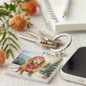 Porte-clés Chien de Dachshund à Noël de neige (Devant Droit)