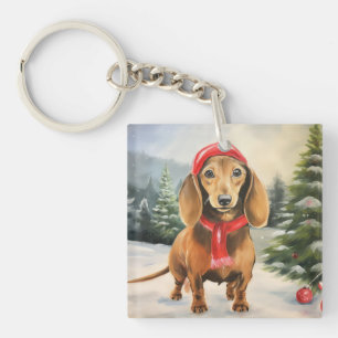 Porte-clés Chien de Dachshund à Noël de neige