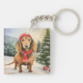 Porte-clés Chien de Dachshund à Noël de neige (Dos)