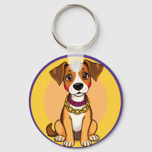 Porte-clés Chien de dessin animé adorable portant une chaîne