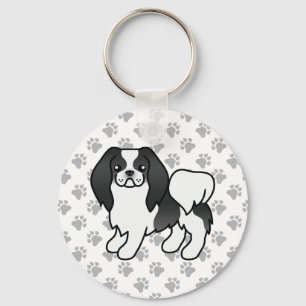 Porte-clés Chien de dessin animé japonais Chin noir et blanc 