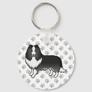 Porte-clés Chien de dessin animé Shetland Sheepdog Bi-Noir Sh