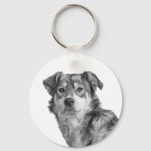 Porte-clés Chien de grande race mixte monochrome raffiné
