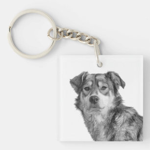 Porte-clés Chien de grande race mixte monochrome raffiné