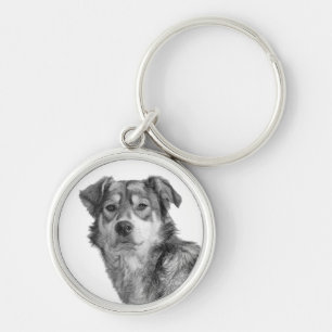 Porte-clés Chien de grande race mixte monochrome raffiné