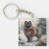 Porte-clés Chien de Keeshond à Noël de neige (Devant)