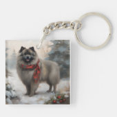 Porte-clés Chien de Keeshond à Noël de neige (Dos)