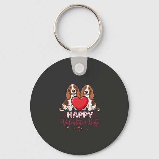 Porte-clés Chien de la Saint-Valentin Basset Hound Floral (Recto)
