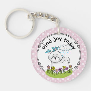 Porte-clés Chien de levure Bichon de printemps avec fleurs -