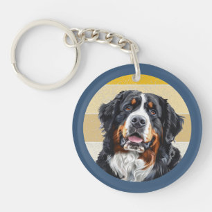 Porte-clés Chien de montagne bernois Fond Rétro