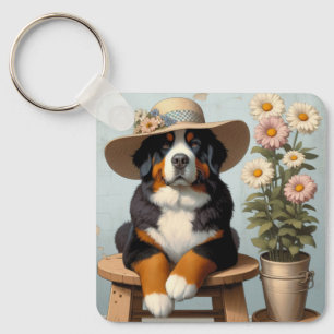 Porte-clés Chien de montagne bernois mignon avec Casquette et