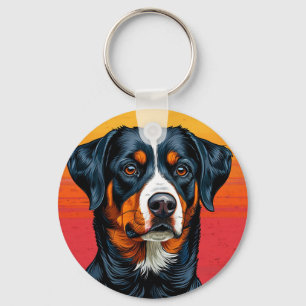 Porte-clés Chien de montagne bernois sur fond de couleurs cha
