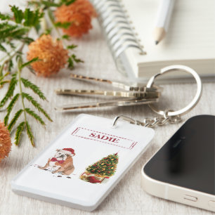Porte-clés Chien de Noël drôle avec arbre