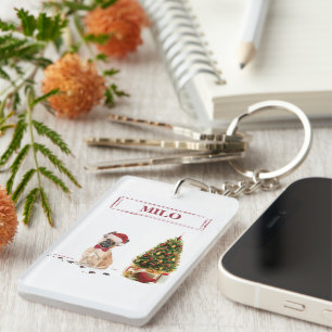 Porte-clés Chien de Noël Funny avec arbre