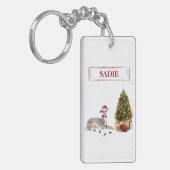 Porte-clés Chien de Noël italien Greyhound avec arbre (Devant gauche)