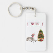 Porte-clés Chien de Noël italien Greyhound avec arbre (Devant)