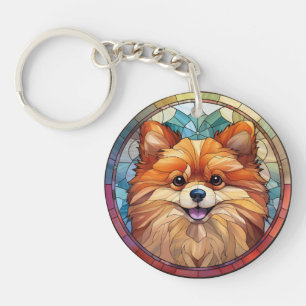 Porte-clés Chien de Poméranie en verre doux