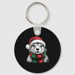 Porte-clés Chien de Prairie Noël Chapeau de Père Noël Écharpe