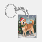 Porte-clés Chien de Shiba Inu à Noël de neige (Devant gauche)