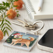 Porte-clés Chien de Shiba Inu à Noël de neige (Devant Droit)