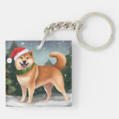 Porte-clés Chien de Shiba Inu à Noël de neige (Dos)