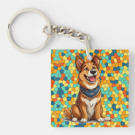 Porte-clés Chien de style dessin animé joyeux (Devant)