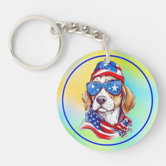 Porte-clés Chien de sublimation du 4 juillet (Devant)