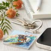 Porte-clés Chien de surf - Été Amusant Beach Pup Illustration (Devant Droit)