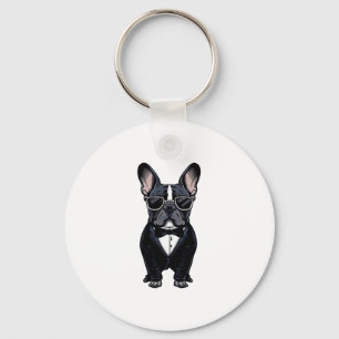Porte-clés Chien de taureau français à Tuxedo portant des lun