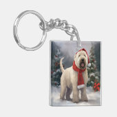 Porte-clés Chien de Terrier rouillé en Noël de neige (Devant gauche)