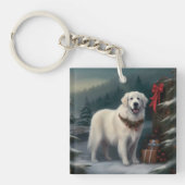 Porte-clés Chien des grandes Pyrénées à Noël de neige (Devant)