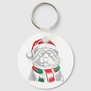 Porte-clés Chien des Prairies Noël Chapeau de Noël Écharpe Co