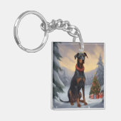 Porte-clés Chien Doberman pendant Noël de neige (Devant gauche)