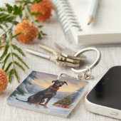 Porte-clés Chien Doberman pendant Noël de neige (Devant Droit)