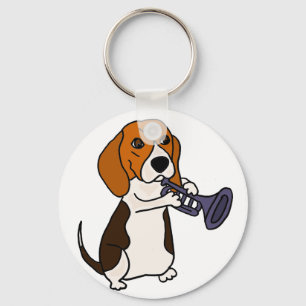Porte-clés Chien drôle de beagle jouant la trompette