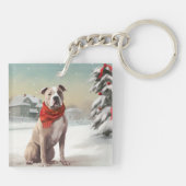 Porte-clés Chien du Staffordshire américain à Noël de neige (Dos)