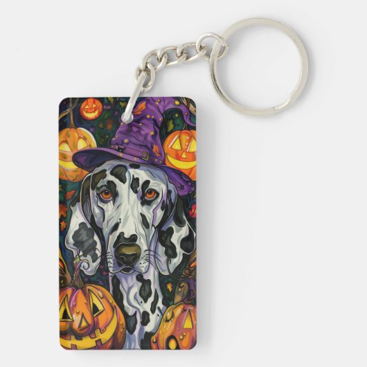 Porte-clés Chien éffrayant Dalmatien Halloween sorcière et Ci (Dos)