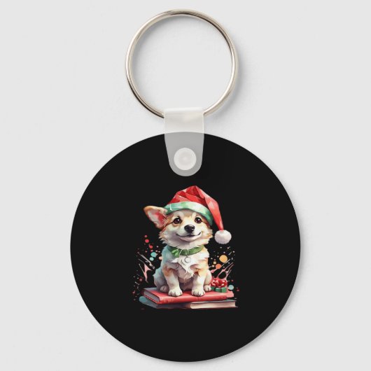 Porte-clés Chien en Casquette de Noël avec livres - Un Christ (Recto)