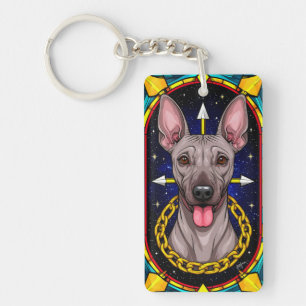 Porte-clés Chien en verre coloré drôle avec un fond étoilé