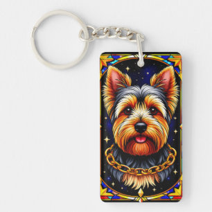 Porte-clés Chien en vitrail avec un fond étoilé