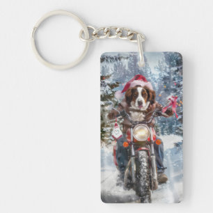 Porte-clés Chien épagneul breton à moto à Noël