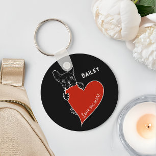 Porte-clés Chien français mignon personnalisé avec un cœur ro