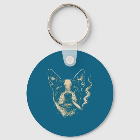 Porte-clés Chien fumant une cigarette drôle design Boston (Recto)