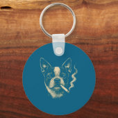 Porte-clés Chien fumant une cigarette drôle design Boston (Recto)